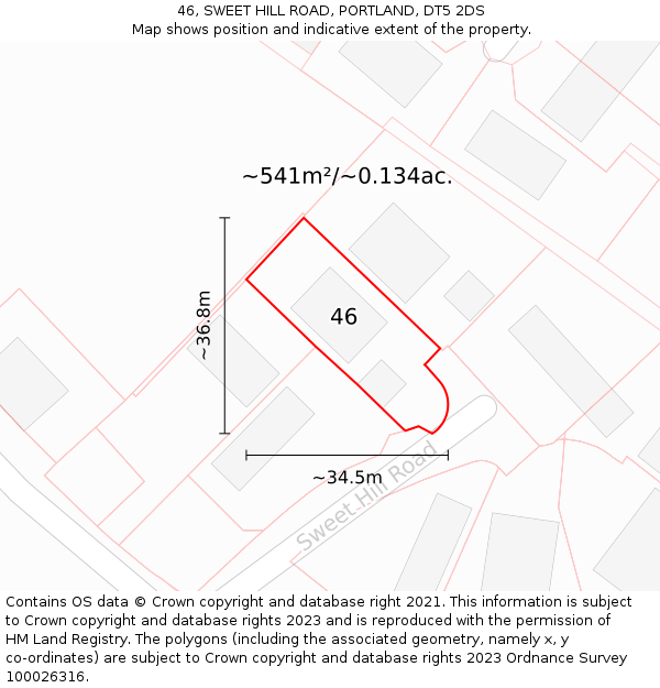 46, SWEET HILL ROAD, PORTLAND, DT5 2DS: Plot and title map