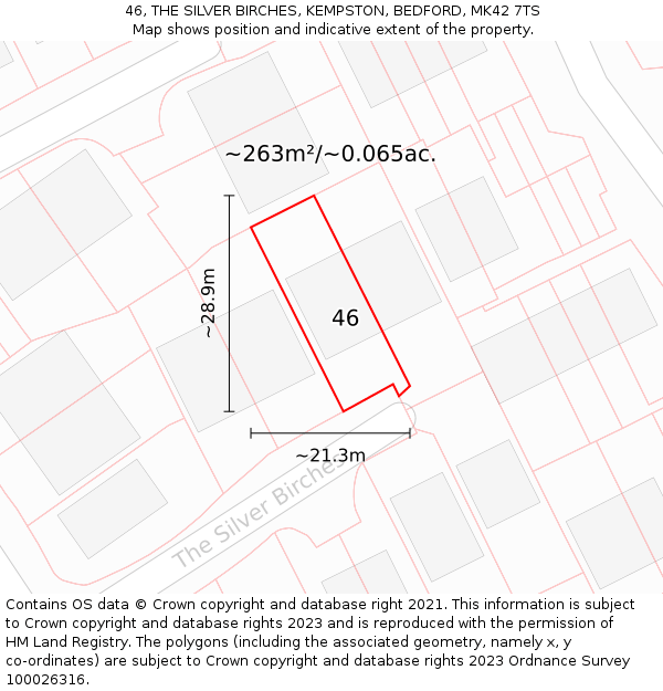 46, THE SILVER BIRCHES, KEMPSTON, BEDFORD, MK42 7TS: Plot and title map