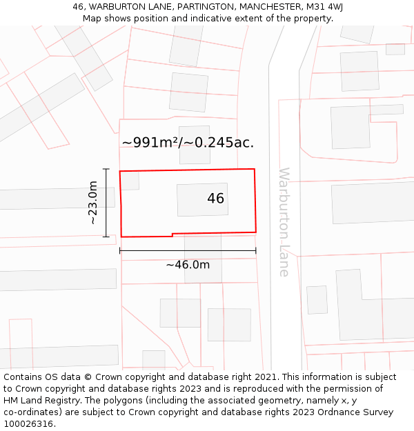 46, WARBURTON LANE, PARTINGTON, MANCHESTER, M31 4WJ: Plot and title map