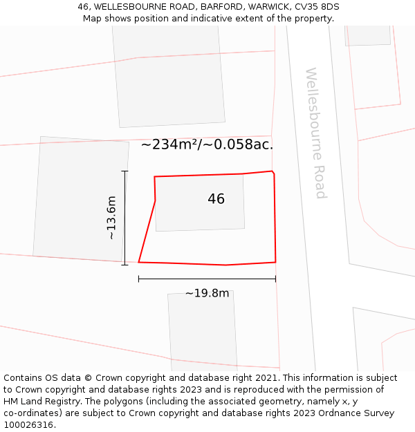 46, WELLESBOURNE ROAD, BARFORD, WARWICK, CV35 8DS: Plot and title map