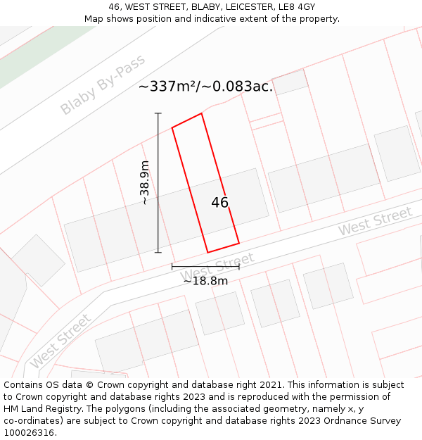 46, WEST STREET, BLABY, LEICESTER, LE8 4GY: Plot and title map