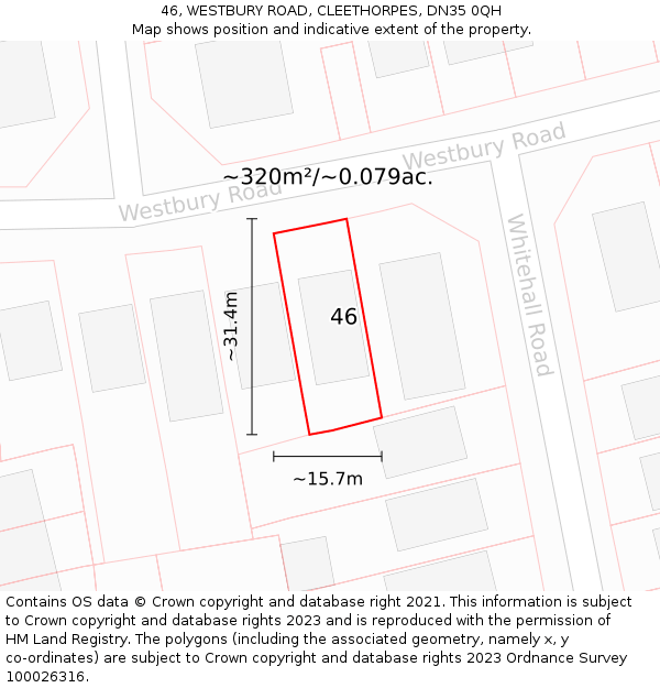 46, WESTBURY ROAD, CLEETHORPES, DN35 0QH: Plot and title map