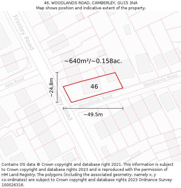 46, WOODLANDS ROAD, CAMBERLEY, GU15 3NA: Plot and title map