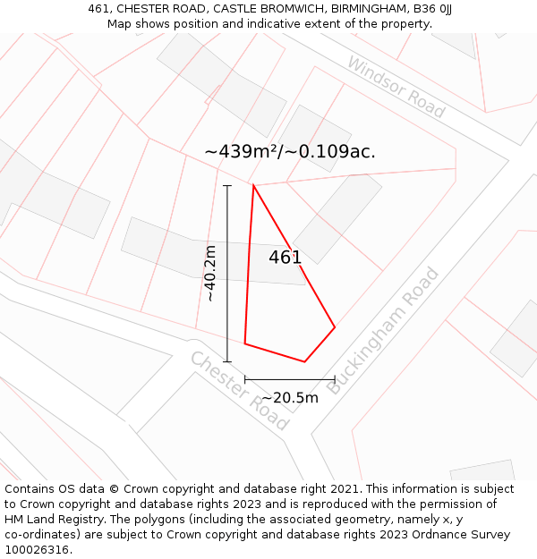 461, CHESTER ROAD, CASTLE BROMWICH, BIRMINGHAM, B36 0JJ: Plot and title map