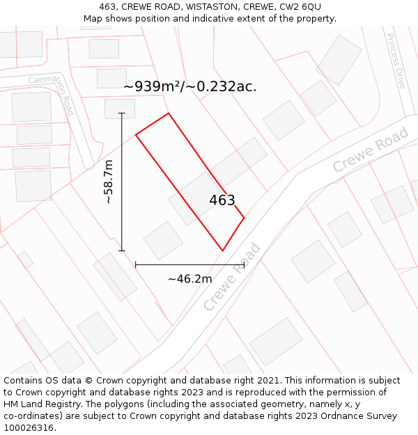 463, CREWE ROAD, WISTASTON, CREWE, CW2 6QU: Plot and title map