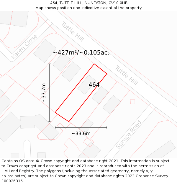 464, TUTTLE HILL, NUNEATON, CV10 0HR: Plot and title map