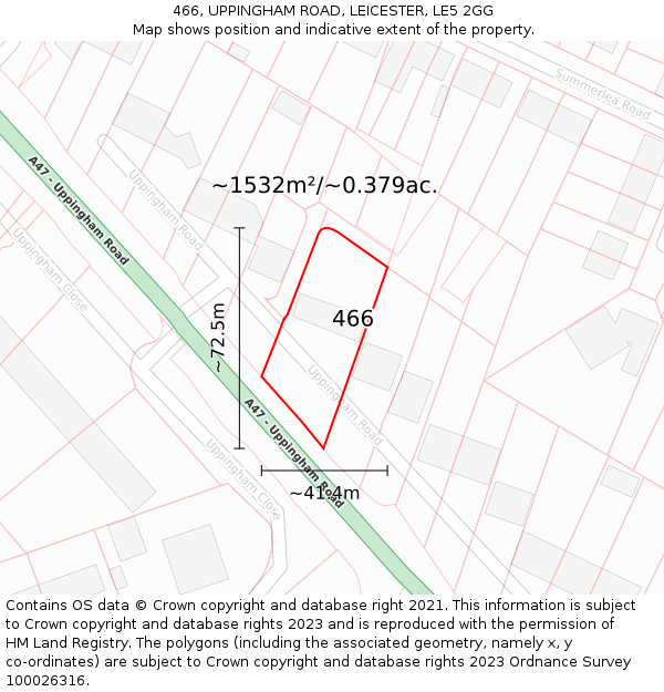 466, UPPINGHAM ROAD, LEICESTER, LE5 2GG: Plot and title map