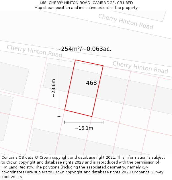 468, CHERRY HINTON ROAD, CAMBRIDGE, CB1 8ED: Plot and title map