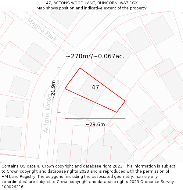 47, ACTONS WOOD LANE, RUNCORN, WA7 1GX: Plot and title map