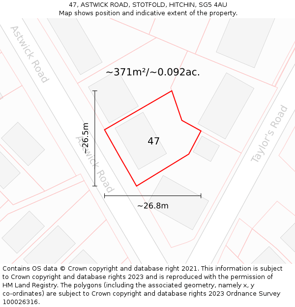 47, ASTWICK ROAD, STOTFOLD, HITCHIN, SG5 4AU: Plot and title map