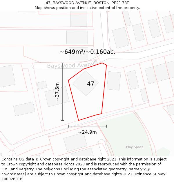 47, BAYSWOOD AVENUE, BOSTON, PE21 7RT: Plot and title map