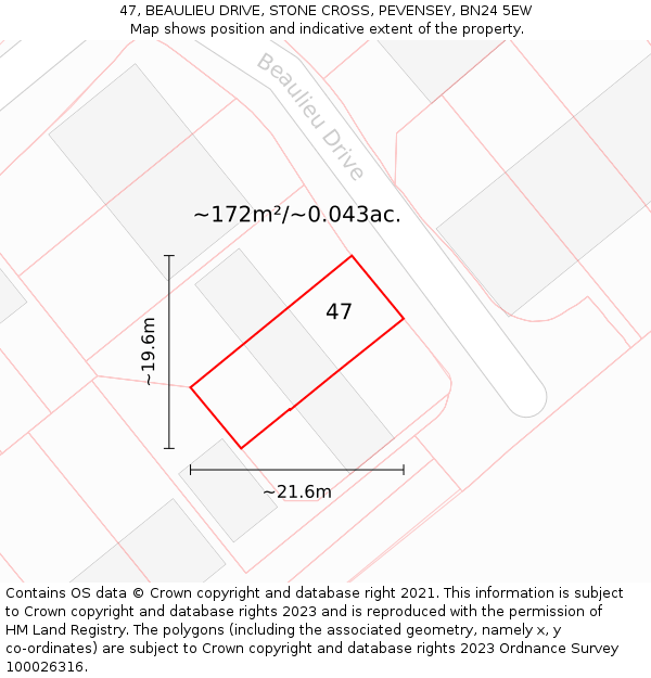 47, BEAULIEU DRIVE, STONE CROSS, PEVENSEY, BN24 5EW: Plot and title map