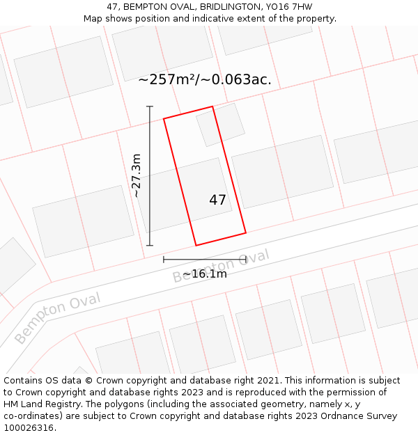 47, BEMPTON OVAL, BRIDLINGTON, YO16 7HW: Plot and title map