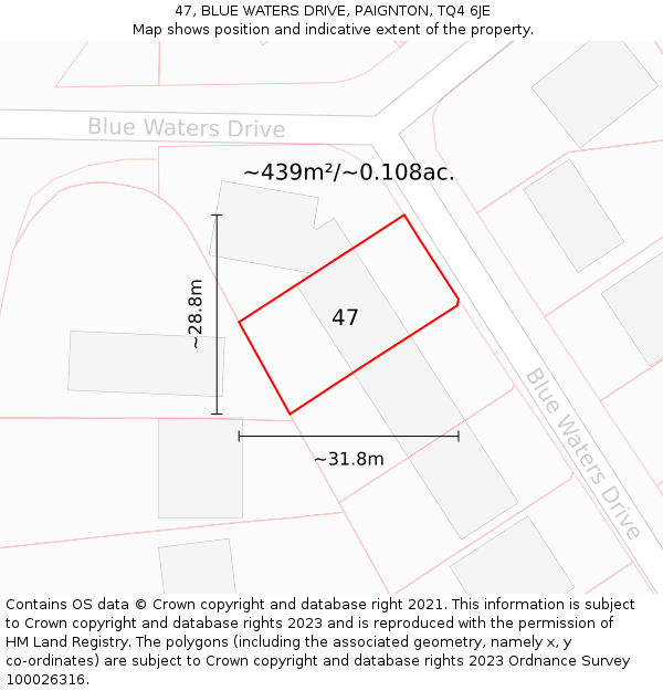 47, BLUE WATERS DRIVE, PAIGNTON, TQ4 6JE: Plot and title map