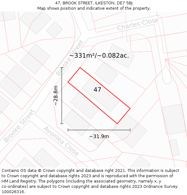 47, BROOK STREET, ILKESTON, DE7 5BJ: Plot and title map