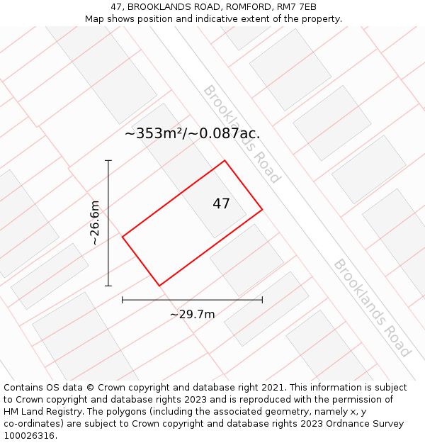 47, BROOKLANDS ROAD, ROMFORD, RM7 7EB: Plot and title map