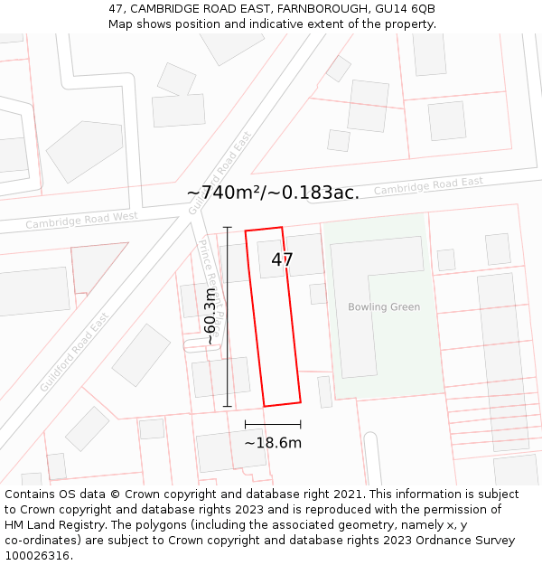 47, CAMBRIDGE ROAD EAST, FARNBOROUGH, GU14 6QB: Plot and title map