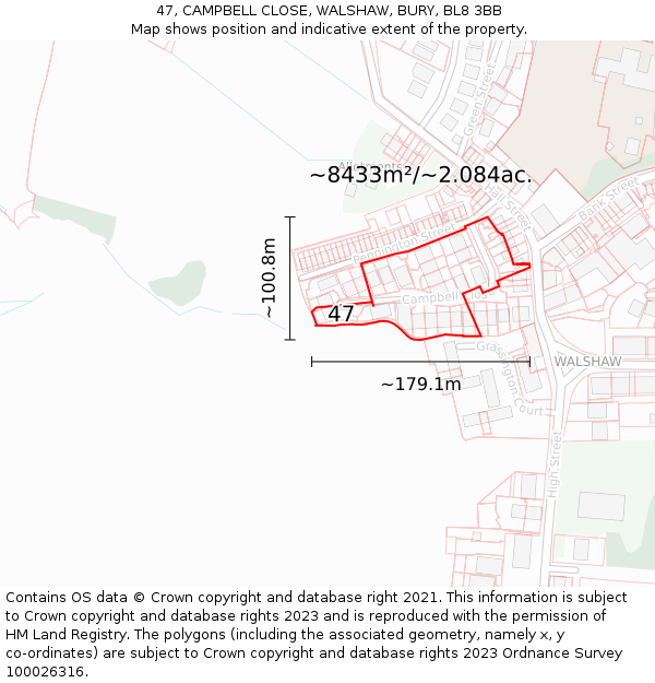 47, CAMPBELL CLOSE, WALSHAW, BURY, BL8 3BB: Plot and title map