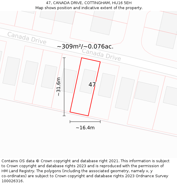 47, CANADA DRIVE, COTTINGHAM, HU16 5EH: Plot and title map