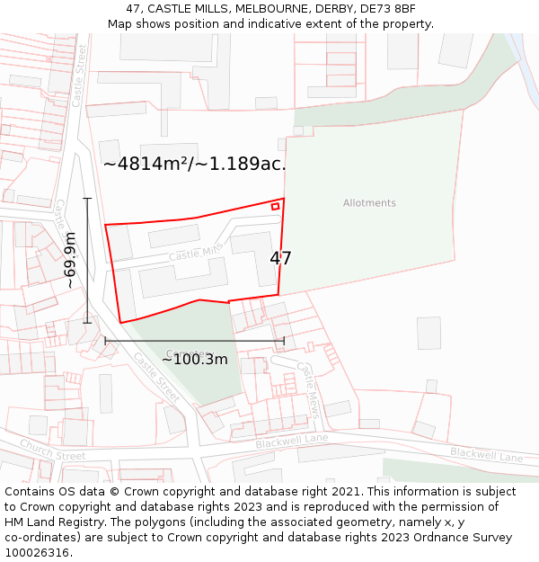 47, CASTLE MILLS, MELBOURNE, DERBY, DE73 8BF: Plot and title map