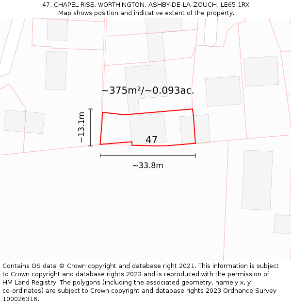 47, CHAPEL RISE, WORTHINGTON, ASHBY-DE-LA-ZOUCH, LE65 1RX: Plot and title map