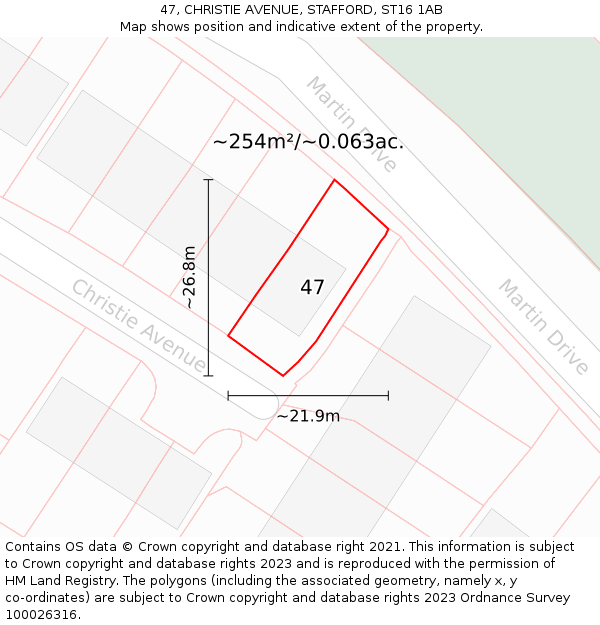 47, CHRISTIE AVENUE, STAFFORD, ST16 1AB: Plot and title map