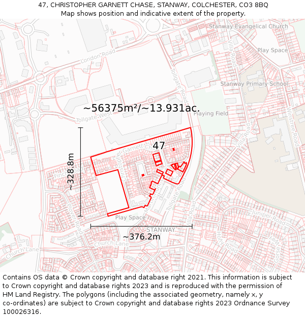 47, CHRISTOPHER GARNETT CHASE, STANWAY, COLCHESTER, CO3 8BQ: Plot and title map