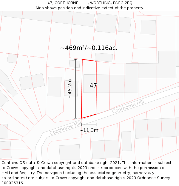 47, COPTHORNE HILL, WORTHING, BN13 2EQ: Plot and title map