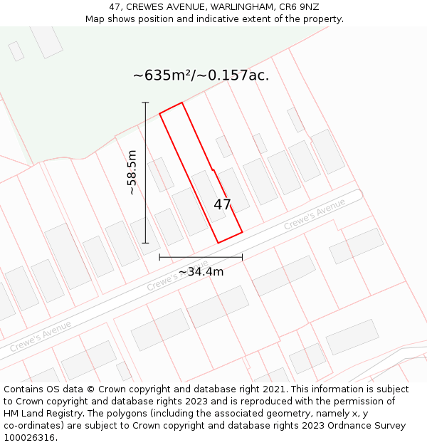 47, CREWES AVENUE, WARLINGHAM, CR6 9NZ: Plot and title map