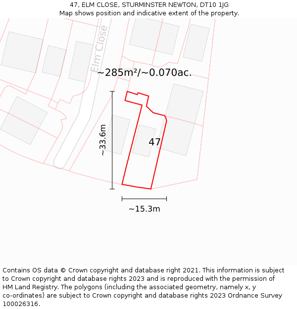 47, ELM CLOSE, STURMINSTER NEWTON, DT10 1JG: Plot and title map