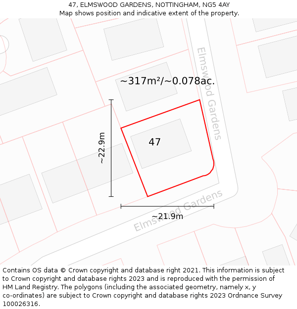 47, ELMSWOOD GARDENS, NOTTINGHAM, NG5 4AY: Plot and title map