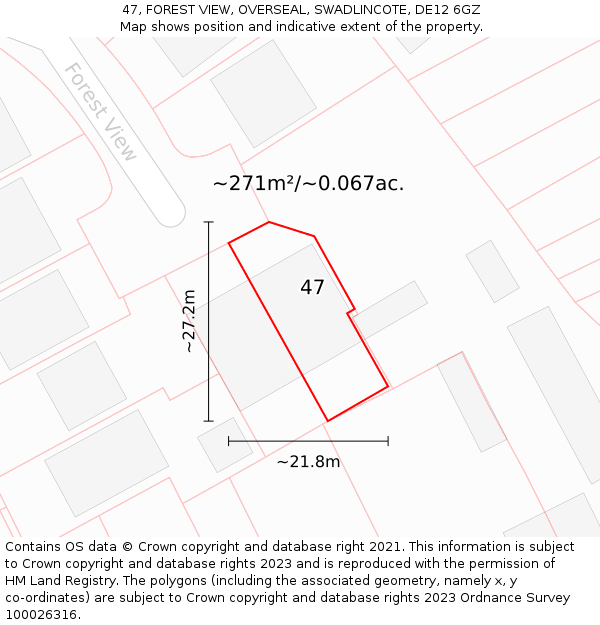 47, FOREST VIEW, OVERSEAL, SWADLINCOTE, DE12 6GZ: Plot and title map