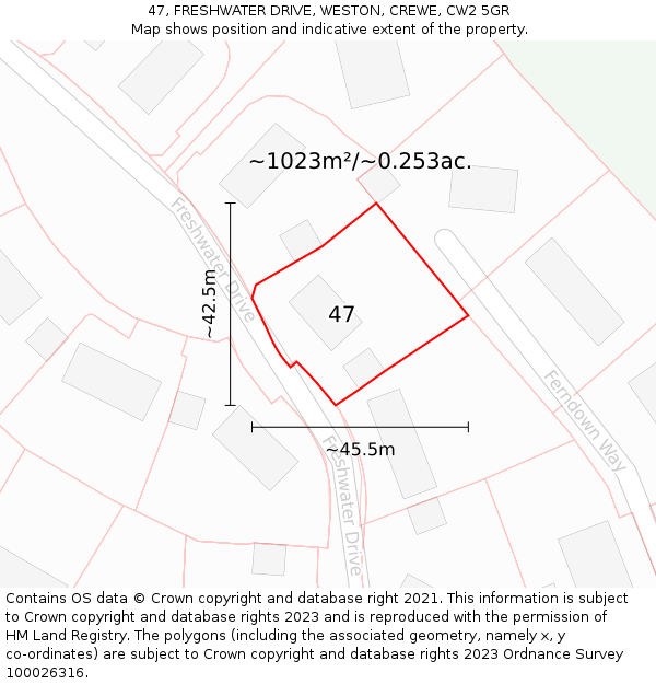 47, FRESHWATER DRIVE, WESTON, CREWE, CW2 5GR: Plot and title map