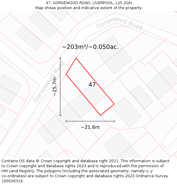 47, GORSEWOOD ROAD, LIVERPOOL, L25 2QN: Plot and title map