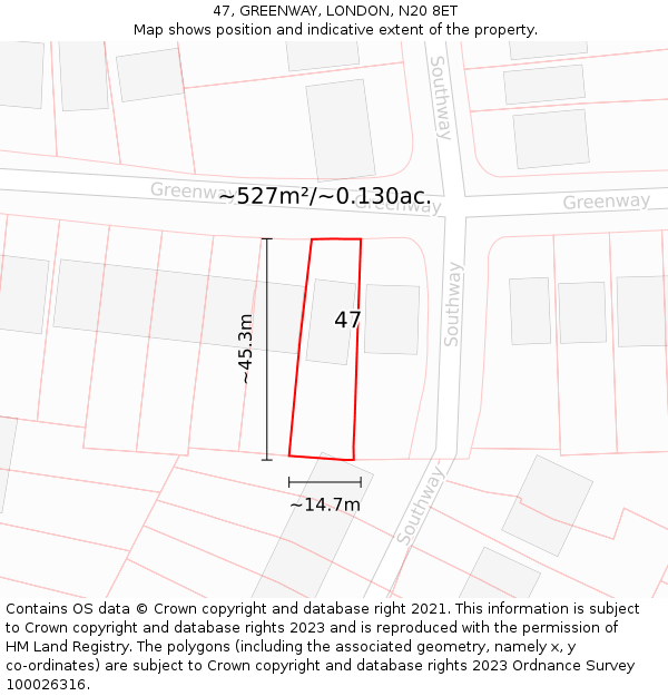 47, GREENWAY, LONDON, N20 8ET: Plot and title map