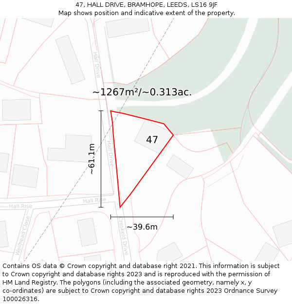 47, HALL DRIVE, BRAMHOPE, LEEDS, LS16 9JF: Plot and title map