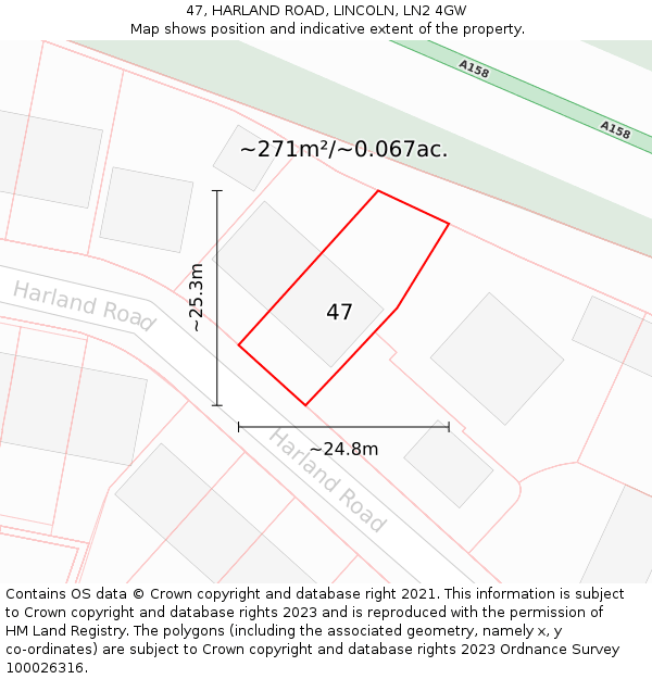 47, HARLAND ROAD, LINCOLN, LN2 4GW: Plot and title map