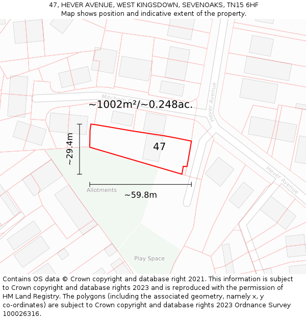 47, HEVER AVENUE, WEST KINGSDOWN, SEVENOAKS, TN15 6HF: Plot and title map