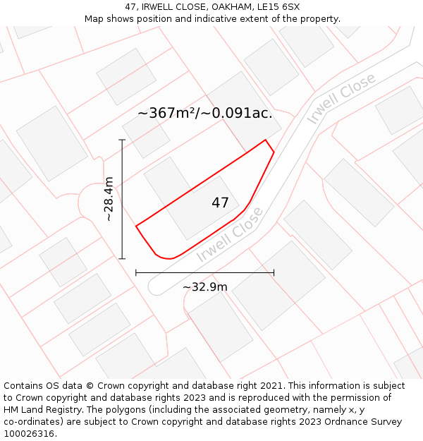 47, IRWELL CLOSE, OAKHAM, LE15 6SX: Plot and title map