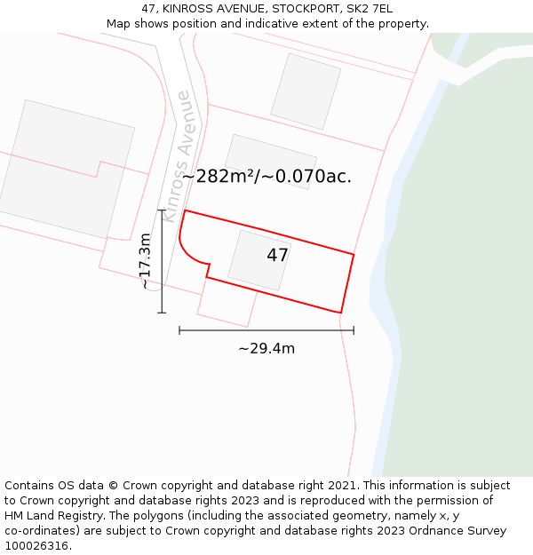 47, KINROSS AVENUE, STOCKPORT, SK2 7EL: Plot and title map