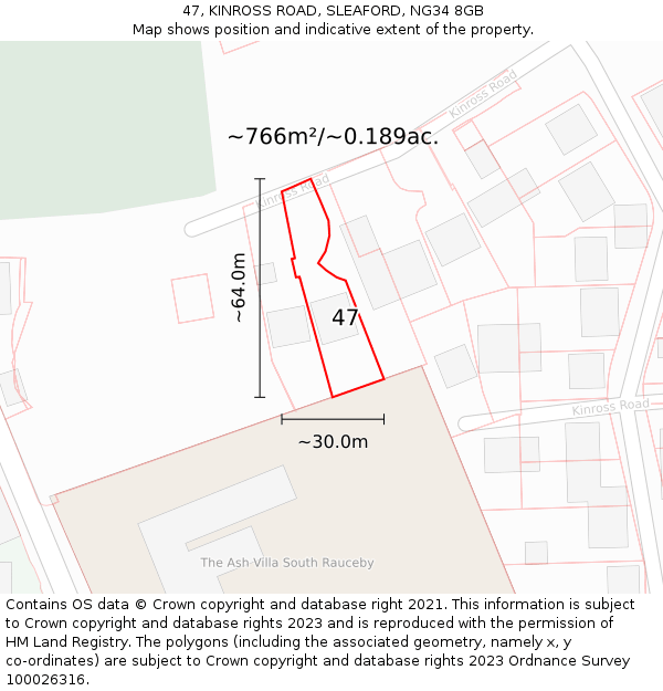 47, KINROSS ROAD, SLEAFORD, NG34 8GB: Plot and title map