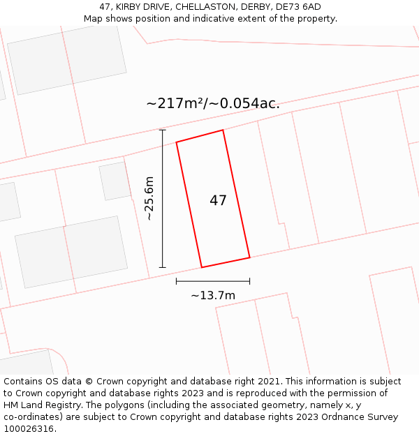 47, KIRBY DRIVE, CHELLASTON, DERBY, DE73 6AD: Plot and title map