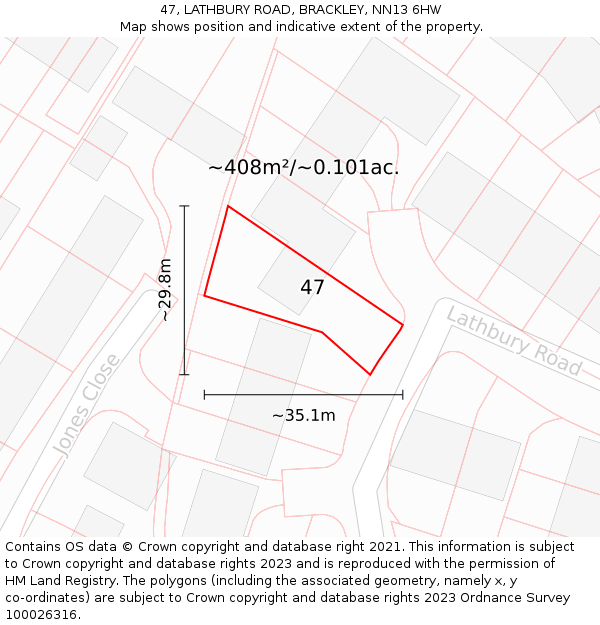 47, LATHBURY ROAD, BRACKLEY, NN13 6HW: Plot and title map