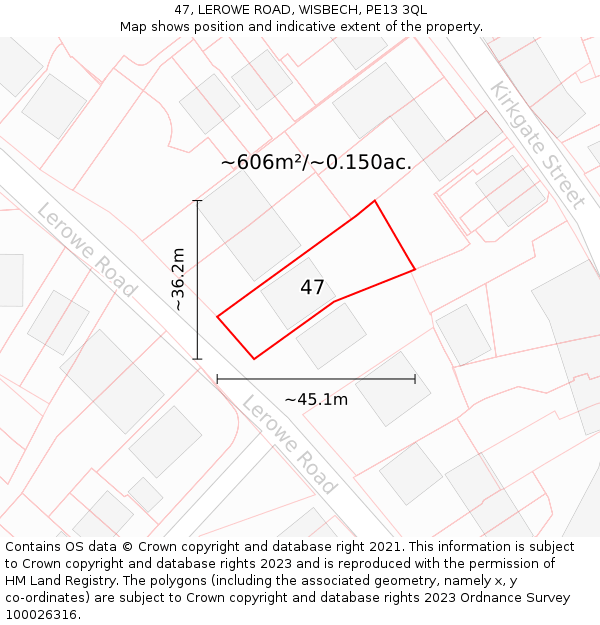 47, LEROWE ROAD, WISBECH, PE13 3QL: Plot and title map