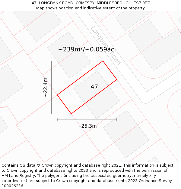 47, LONGBANK ROAD, ORMESBY, MIDDLESBROUGH, TS7 9EZ: Plot and title map