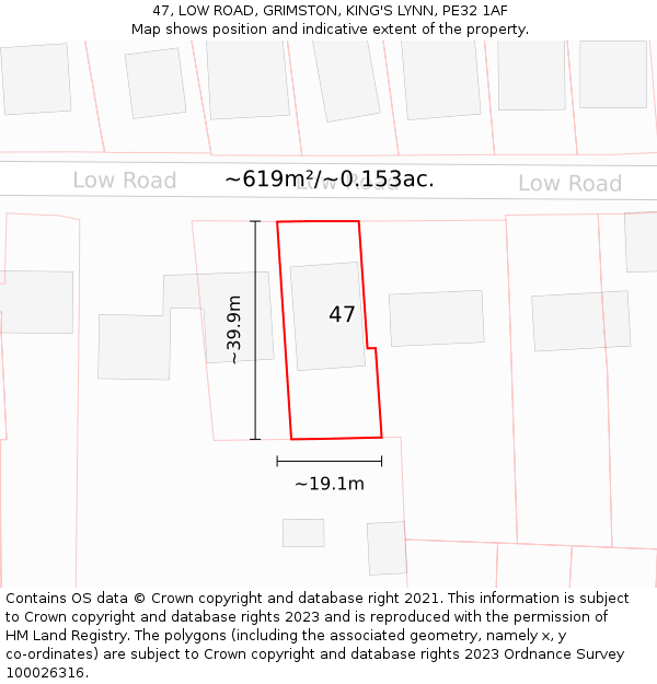 47, LOW ROAD, GRIMSTON, KING'S LYNN, PE32 1AF: Plot and title map