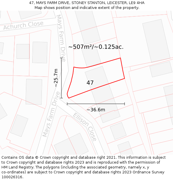 47, MAYS FARM DRIVE, STONEY STANTON, LEICESTER, LE9 4HA: Plot and title map