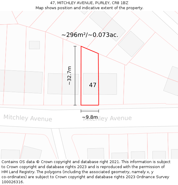 47, MITCHLEY AVENUE, PURLEY, CR8 1BZ: Plot and title map