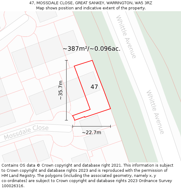 47, MOSSDALE CLOSE, GREAT SANKEY, WARRINGTON, WA5 3RZ: Plot and title map