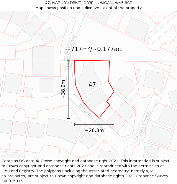 47, NABURN DRIVE, ORRELL, WIGAN, WN5 8SB: Plot and title map